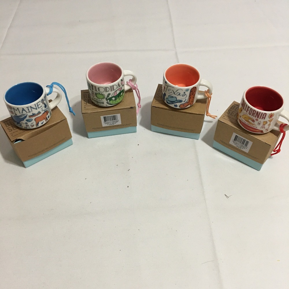 Lot of 4 Starbucks Mug Ornament 2 oz Been There Series California Texas Florida